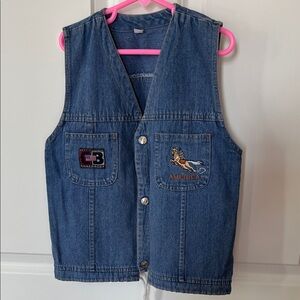Denim Vest with Embroidered Patches